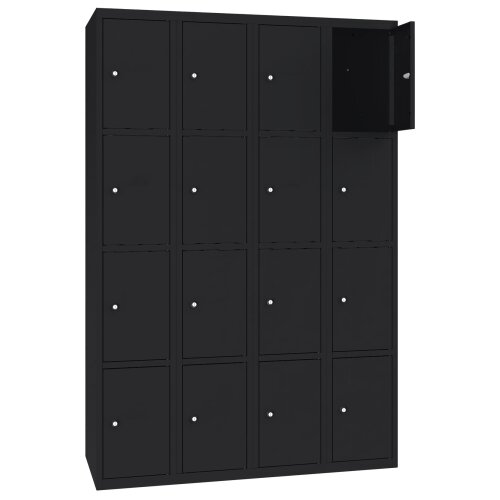 Stahl Schliessfachschrank Select 16 Fächer 300mm Abteilbreite Korpus Tiefschwarz RAL 9005 Türen Tiefschwarz RAL 9005