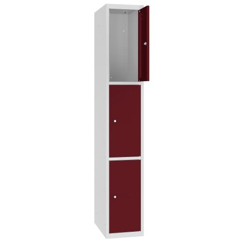 Stahl Schliessfachschrank Select 3 Fächer 300mm Abteilbreite Korpus Lichtgrau RAL 7035 Türen Weinrot RAL 3005