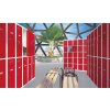Stahl Schliessfachschrank Select 3 Fächer 300mm Abteilbreite Korpus Lichtgrau RAL 7035 Türen Weinrot RAL 3005