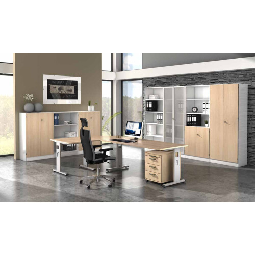 Schreibtisch höhenverstellbar 80x80 cm Grau/Weiss