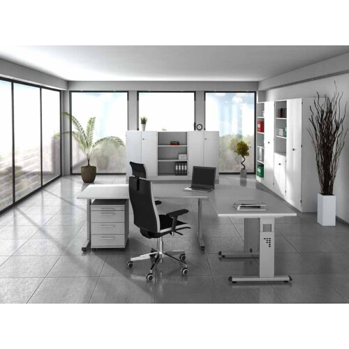 Schreibtisch höhenverstellbar 80x80 cm Grau/Weiss