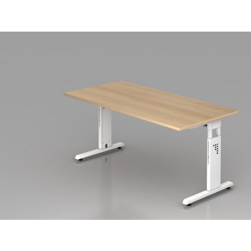 Schreibtisch höhenverstellbar 160x80 cm Eiche/Weiss