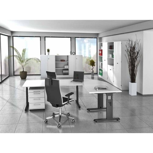 Schreibtisch höhenverstellbar 160x80 cm Eiche/Weiss