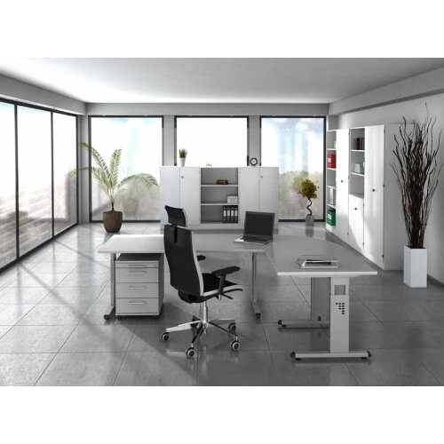 Schreibtisch höhenverstellbar 180x80 cm Eiche/Weiss