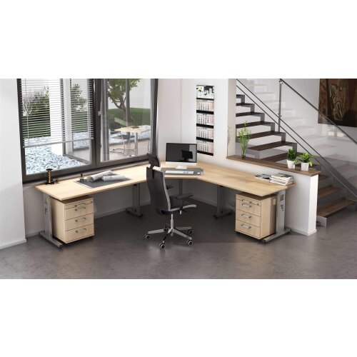 Schreibtisch höhenverstellbar 180x80 cm Eiche/Weiss