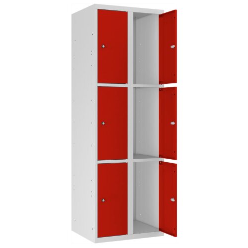 Stahl Schliessfachschrank Select 6 Fächer 400mm Abteilbreite Korpus Lichtgrau RAL 7035 Türen Verkehrsrot RAL 3020