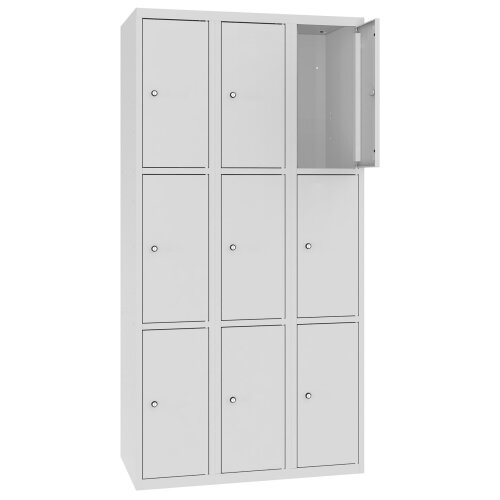 Stahl Schliessfachschrank Select 9 Fächer 300mm Abteilbreite Korpus Lichtgrau RAL 7035 Türen Lichtgrau RAL 7035
