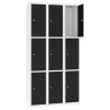 Stahl Schliessfachschrank Select 9 Fächer 300mm Abteilbreite Korpus Weiss RAL 9010 Türen Tiefschwarz RAL 9005