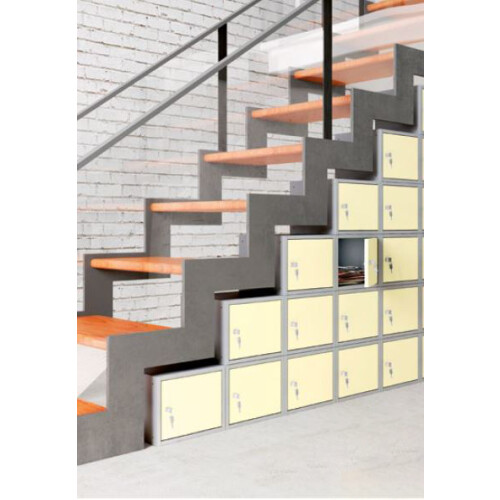 Stahl Schliessfachschrank Select 12 Fächer 300mm Abteilbreite Korpus Lichtgrau RAL 7035 Türen Weinrot RAL 3005
