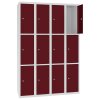 Stahl Schliessfachschrank Select 12 Fächer 300mm Abteilbreite Korpus Lichtgrau RAL 7035 Türen Weinrot RAL 3005
