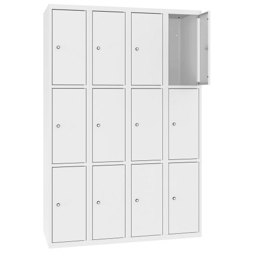 Stahl Schliessfachschrank Select 12 Fächer 300mm Abteilbreite Korpus Weiss RAL 9010 Türen Weiss RAL 9010