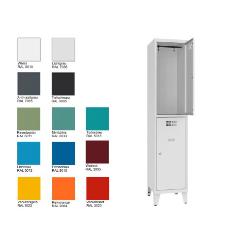 Schliessfachschrank Select 2 Fächer auf Füssen Abteilbreite 400mm
