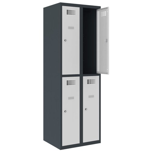 Schliessfachschrank Select 4 Fächer Abteilbreite 300mm Korpus Anthrazitgrau RAL 7016 Türen Lichtgrau RAL 7035 Zylinderschloss