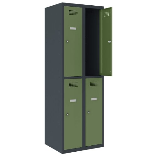 Schliessfachschrank Select 4 Fächer Abteilbreite 300mm Korpus Tiefschwarz RAL 9005 Türen Resedagrün RAL 6011 Zylinderschloss