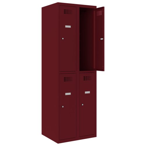 Schliessfachschrank Select 4 Fächer Abteilbreite 400mm Korpus Weinrot RAL 3005 Türen Weinrot RAL 3005 Zylinderschloss