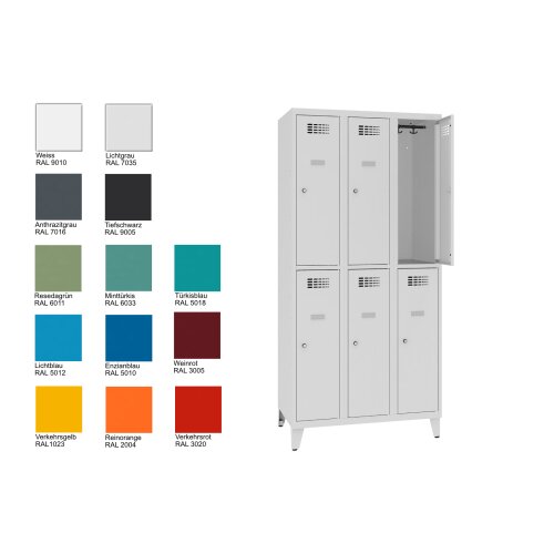 Schliessfachschrank Select 6 Fächer auf Füssen Abteilbreite 300mm