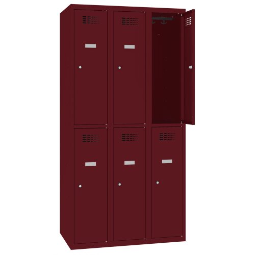 Schliessfachschrank Select 6 Fächer Abteilbreite 400mm Korpus Weinrot RAL 3005 Türen Weinrot RAL 3005 Zylinderschloss