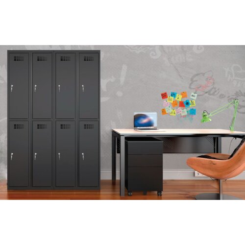 Schliessfachschrank Select 8 Fächer Abteilbreite 300mm Korpus Anthrazitgrau RAL 7016 Türen Anthrazitgrau RAL 7016 Zylinderschloss