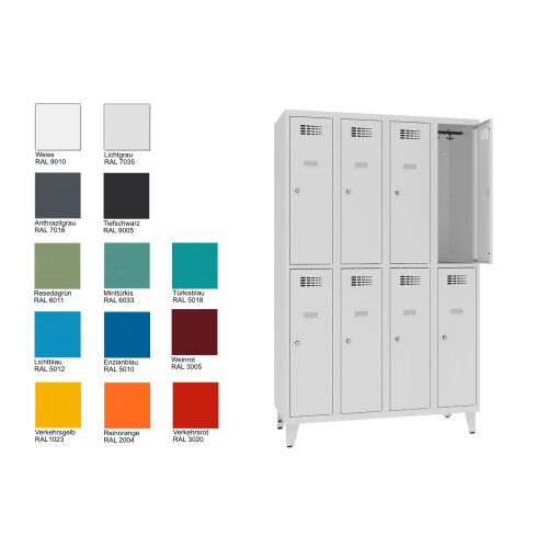 Schliessfachschrank Select 8 Fächer auf Füssen Abteilbreite 300mm