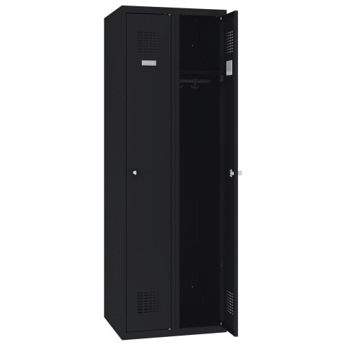 Spind Select 2 Abteile Abteilbreite 300mm Korpus Tiefschwarz RAL 9005 Türen Tiefschwarz RAL 9005 Drehriegel