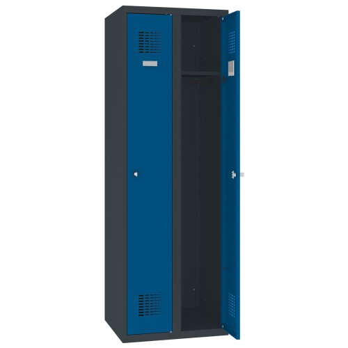 Spind Select 2 Abteile Abteilbreite 300mm Korpus Anthrazitgrau RAL 7016 Türen Enzianblau RAL 5010 Zylinderschloss