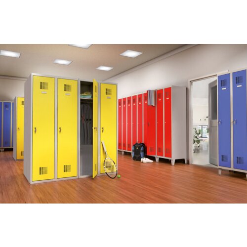 Spind Select 2 Abteile Abteilbreite 300mm Korpus Tiefschwarz RAL 9005 Türen Resedagrün RAL 6011 Zylinderschloss