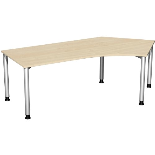 Schreibtisch Freiform 135° rechts Rundfuss, höhenverstellbar,  Weiss/Silber