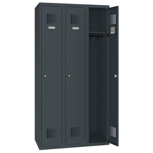 Spind Select 3 Abteile Abteilbreite 300mm Korpus Anthrazitgrau RAL 7016 Türen Anthrazitgrau RAL 7016 Zylinderschloss