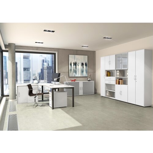 Aktenschrank 6 Ordnerhöhen nicht abschließbar 80 cm breit, Dekor Front: Weiss, Dekor Korpus: Weiss