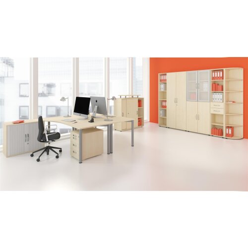 Aktenschrank 5 Ordnerhöhen 181 hoch  80 cm breit, Dekor Front: Lichtgrau, Dekor Korpus: Lichtgrau