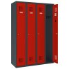 Spind Select 4 Abteile Abteilbreite 300mm Korpus Anthrazitgrau RAL 7016 Türen Verkehrsrot RAL 3020 Zylinderschloss