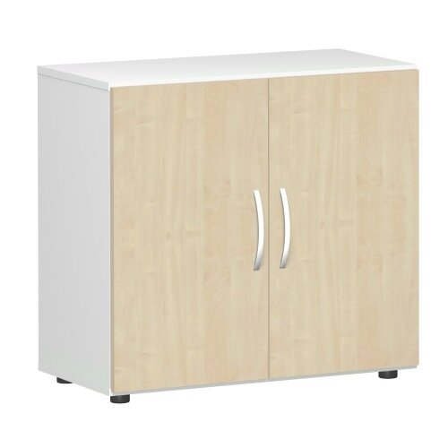 Aktenschrank 2 Ordnerhöhen 75 cm hoch 80 cm breit, Dekor Front: Ahorn, Dekor Korpus: Weiss