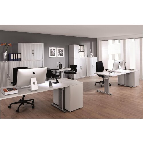 Aktenschrank 5 Ordnerhöhen 181 cm hoch 40 cm breit, Dekor Front: Lichtgrau, Dekor Korpus: Lichtgrau