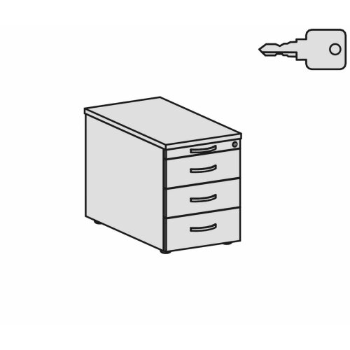 Rollcontainer 80 cm tief, mit 3 Schubladen, Dekor Front: Nussbaum Dunkel, Dekor Korpus: Nussbaum Dunkel