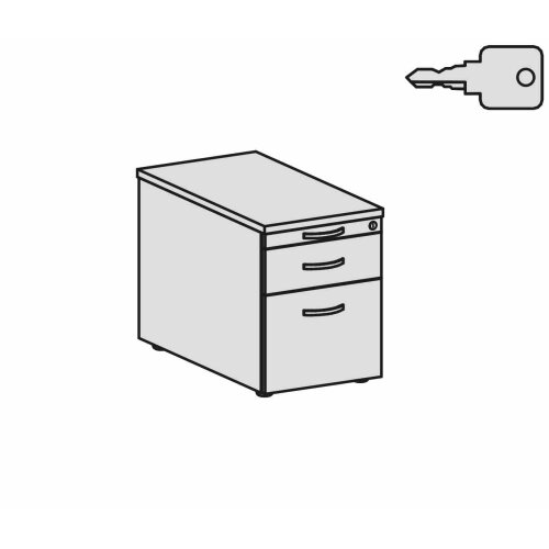 Rollcontainer 80 cm tief, Hängeregistratur und 1x Schublade, Dekor Front: Ahorn, Dekor Korpus: Weiss