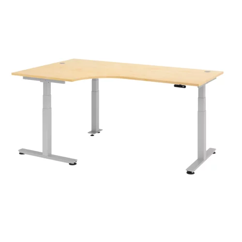 Elektrisch höhenverstellbarer Winkelschreibtisch 90°, mit Memoryschalter 200x120 cm Ahorn/Silber