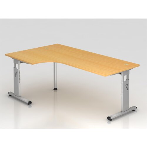 Winkelschreibtisch 90° höhenverstellbar 200x120 cm Grau/Silber