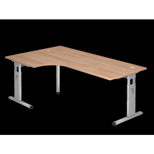 Winkelschreibtisch 90° höhenverstellbar 200x120 cm Nussbaum hell/Silber