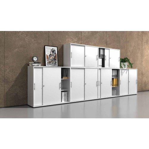 Schiebetürenschrank in 2 Ordnerhöhen, 120 cm breit Weiss