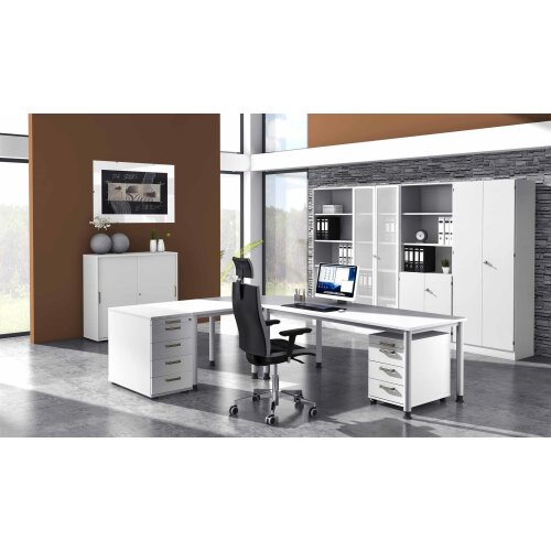 Schiebetürenschrank in 2 Ordnerhöhen, 120 cm breit Weiss