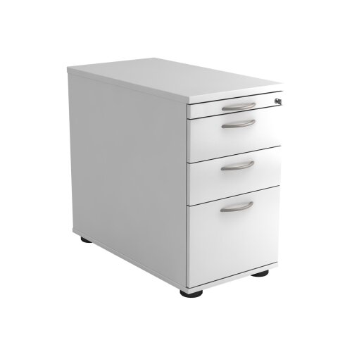 Standcontainer mit Hängeregistratur, 2 Schubladen, 1x Utensilienfach, 80 cm Tief abschließbar Weiss/ Weiss