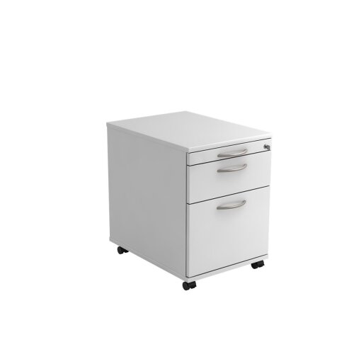 Rollcontainer mit Hängeregistratur, 1 x Schubfach,1 x Utensilienfach, 58 cm Tief abschließbar Weiss/ Weiss