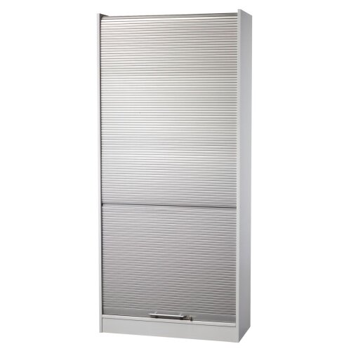 Rollladenschrank 5 Ordnerhöhen, 90 cm Breit, abschließbar Grau/ Silber