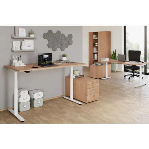 Rollcontainer mit 3 Schubladen, 1 x Utensilienfach, 80 cm Tief abschließbar Weiss/ Weiss