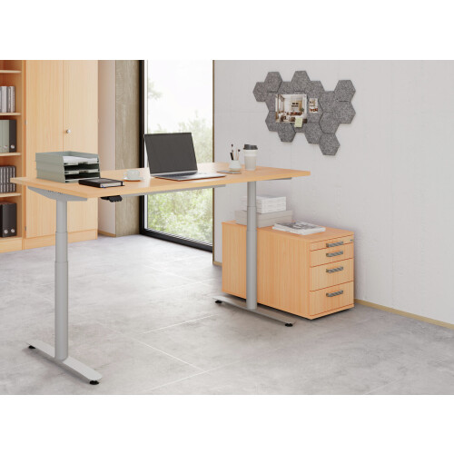 Rollcontainer mit 3 Schubladen, 1 x Utensilienfach, 80 cm Tief abschließbar Weiss/ Weiss