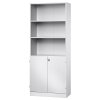 Aktenschrank 5 Ordnerhöhen mit Sockelblende, 2 OH Türen unten abschließbar, 3 OH Regal oben Weiss/ Weiss