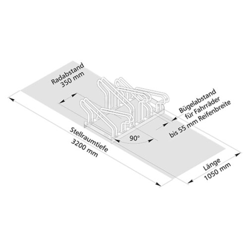 Bügelparker Typ 2000, zweiseitig Modell Typ 2000  Radabstand 350 Stellplätze 4