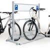 Werbe-Fahrradständer Security Station mit Laufrollen Druckarten ohne Digitaldruck  Farbe RAL 9006 Weißaluminium