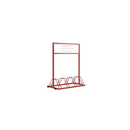 Werbe-Fahrradständer Typ EW 7004 mit Laufrollen Druckarten ohne Digitaldruck  Farbe RAL 3000 feuerrot