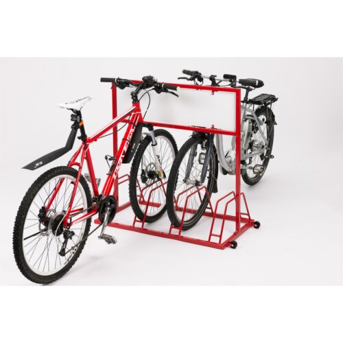 Werbe-Fahrradständer Typ EW 7004 mit Laufrollen Druckarten ohne Digitaldruck  Farbe RAL 3000 feuerrot
